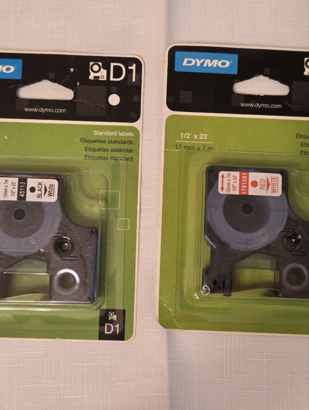 Dymo Labels D1 Two Packs New 1 Red/White & 1 Black/ White